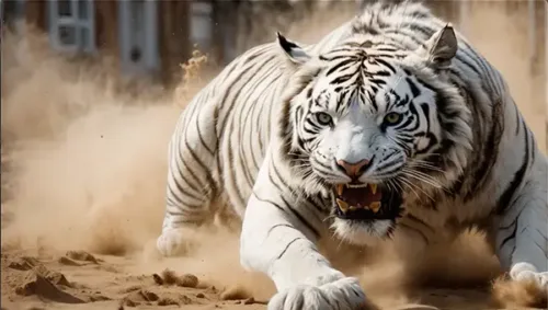 White Tiger Leaping in Slow Motion