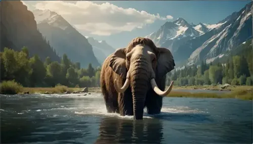 Mammoth Bathing in Prehistoric River