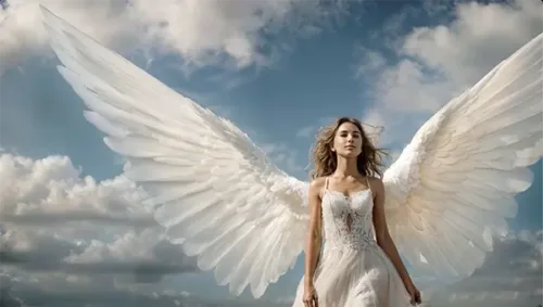 Heavenly Angel Standing Against Sky