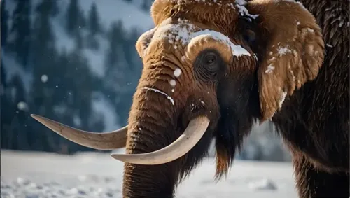 Winking Mammoth in Snowy Landscape