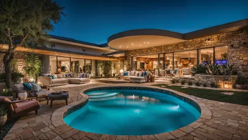 Elegant Poolside Luxury Home at Night