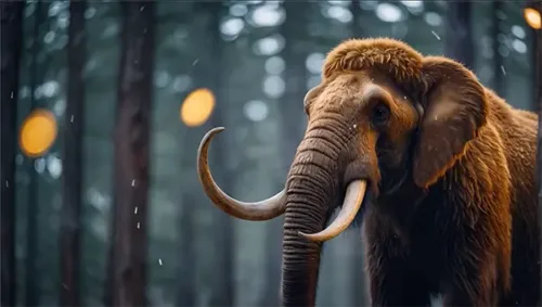 Lonely Mammoth Wanders Through Forest