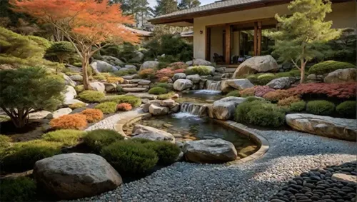 Peaceful Zen Garden With Waterfalls