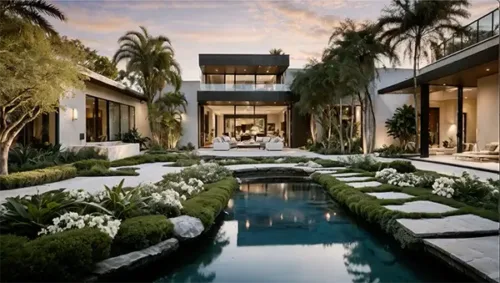 Luxurious Pool Courtyard At Sunset