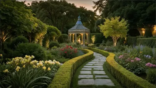 Charming park with evening glow