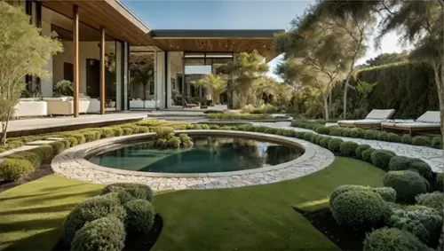 Modern Zen Garden with Circular Pool