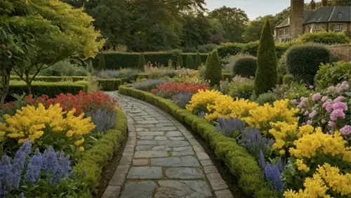 Elegant Garden Path with Colorful Flowers