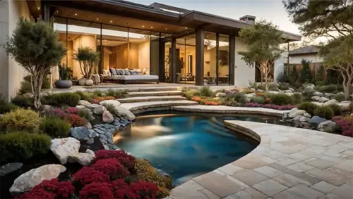 Elegant Garden Pool with Modern Patio