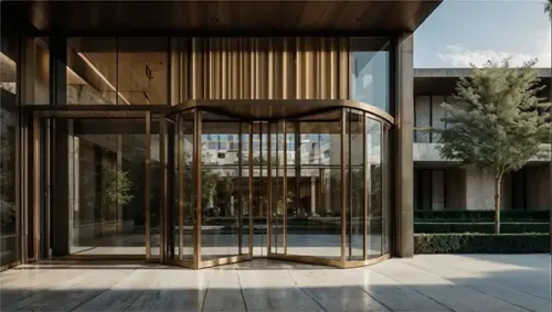 Modern condo entrance with glass details