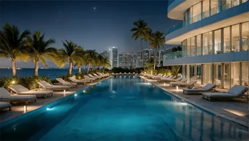 Nighttime Poolside Serenity by Ocean