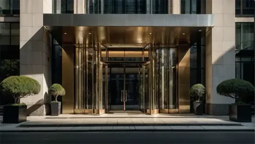 Luxury condo entrance with golden details