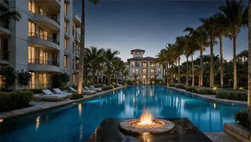 Elegant Condo Hotel Poolside Evening