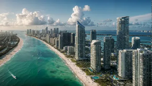 Futuristic Miami Skyline and Coastline