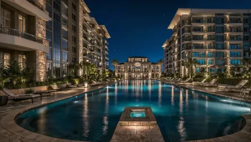 Elegant Tropical Condo Courtyard Night