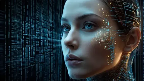 AI Woman Surrounded by Digital Data