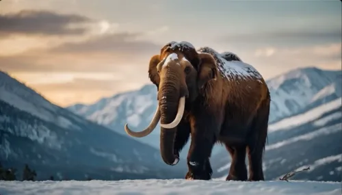 Mammoth Walking Through Icy Wilderness