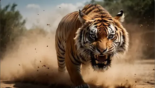 Ferocious Tiger Running in Slow Motion