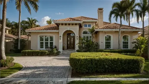 Mediterranean-Style Home with Lush Landscaping