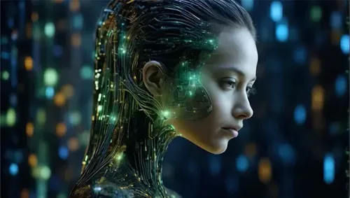 AI Woman Speaking with Glowing Lights