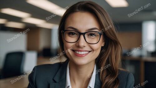 Confident and approachable secretary with glasses in modern office