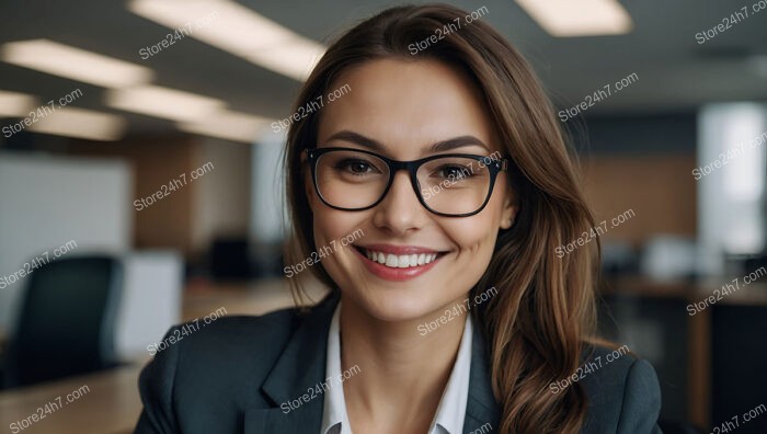 Confident and approachable secretary with glasses in modern office