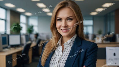 Confident and professional secretary in a busy corporate office