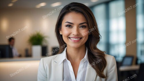 Confident corporate secretary ready to assist in modern office