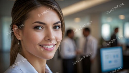 Friendly secretary in a collaborative corporate office environment