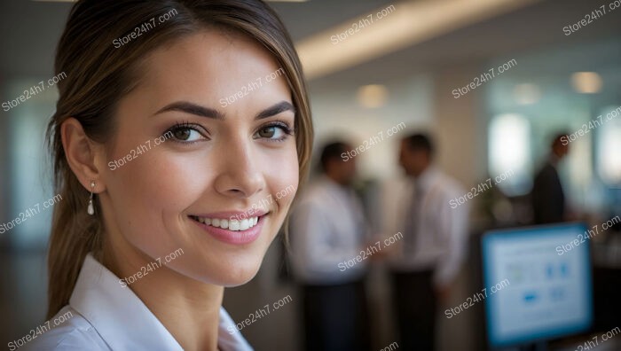 Friendly secretary in a collaborative corporate office environment