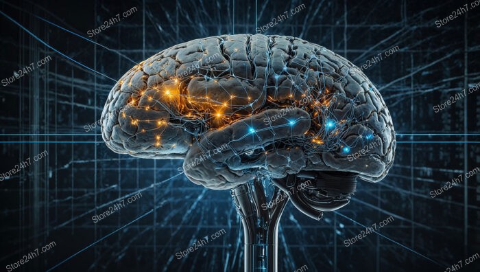 Futuristic Artificial Brain with Glowing Neural Pathways and Circuits