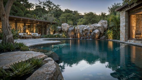 Luxurious Poolside Retreat with Cascading Waterfalls