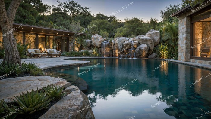 Luxurious Poolside Retreat with Cascading Waterfalls