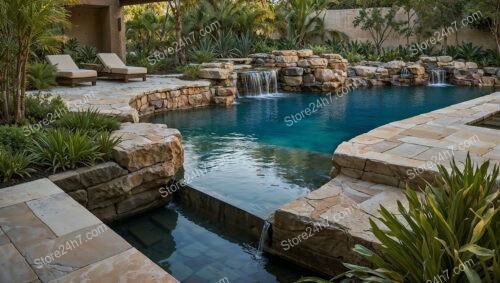 Luxury Poolside with Waterfalls and Natural Stone Features