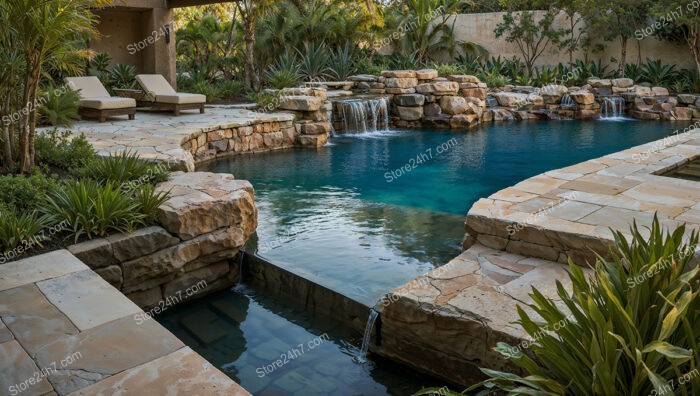 Luxury Poolside with Waterfalls and Natural Stone Features