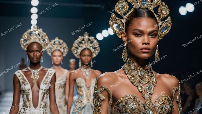 Majestic Crowns and Embellished Gowns Define a Grand Entrance