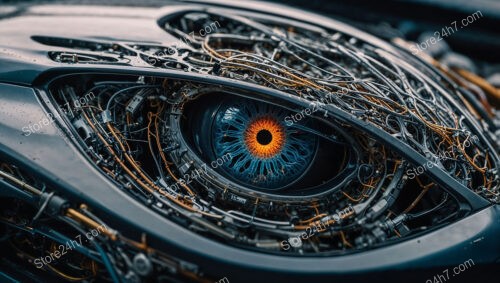 Mechanical Eye with Cybernetic Details Representing AI Vision Systems