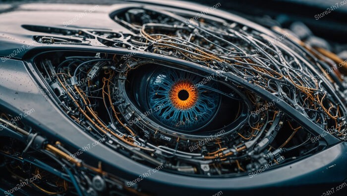 Mechanical Eye with Cybernetic Details Representing AI Vision Systems