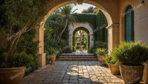 Mediterranean-Inspired Courtyard with Arched Entryways