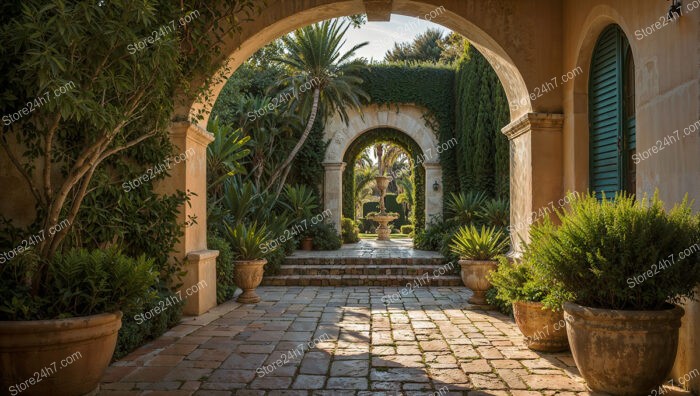 Mediterranean-Inspired Courtyard with Arched Entryways