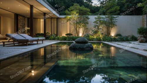 Minimalist Zen Courtyard with Reflective Pool and Calming Ambiance