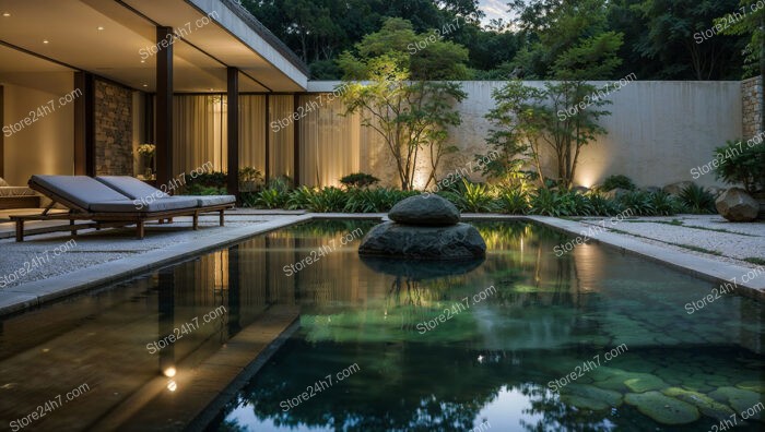 Minimalist Zen Courtyard with Reflective Pool and Calming Ambiance