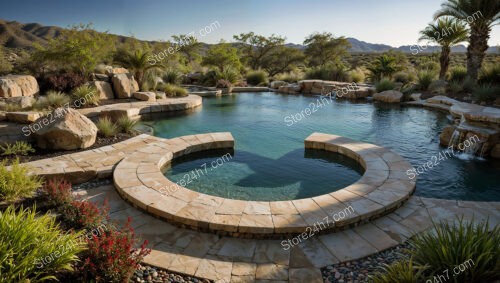 Natural Oasis Pool with Stonework and Lush Desert Landscape