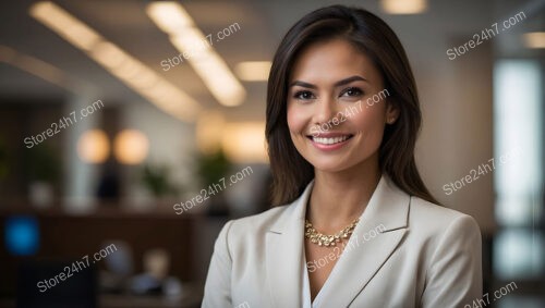 Smiling professional secretary in a modern office setting