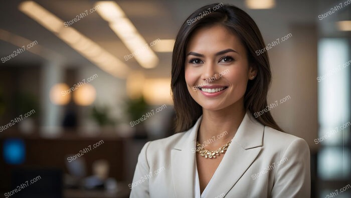 Smiling professional secretary in a modern office setting